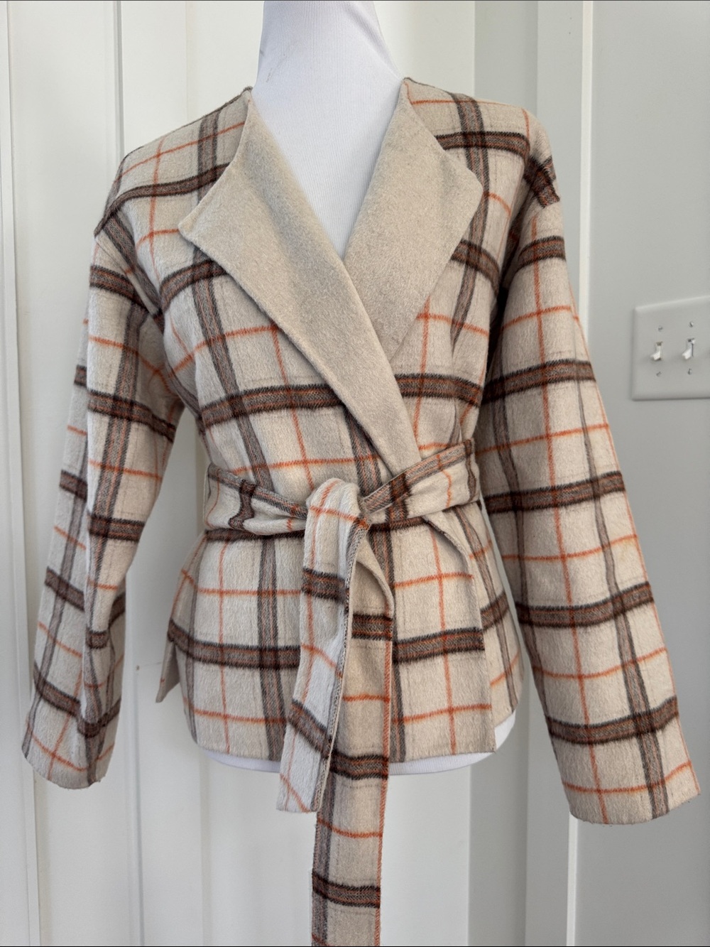 Anthropologie Plaid Wrap Jacket / Cocoon Coat Size S